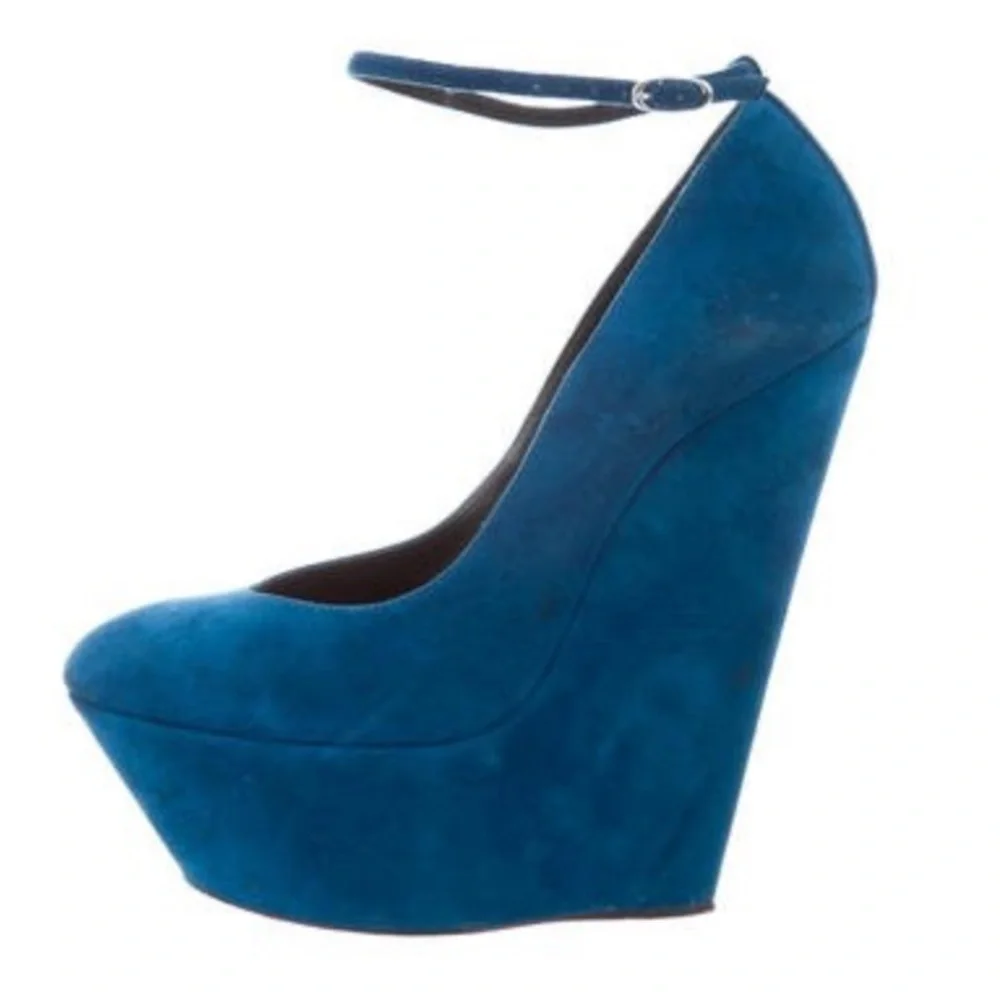 Giuseppe Zanotti teal suede platform wedge